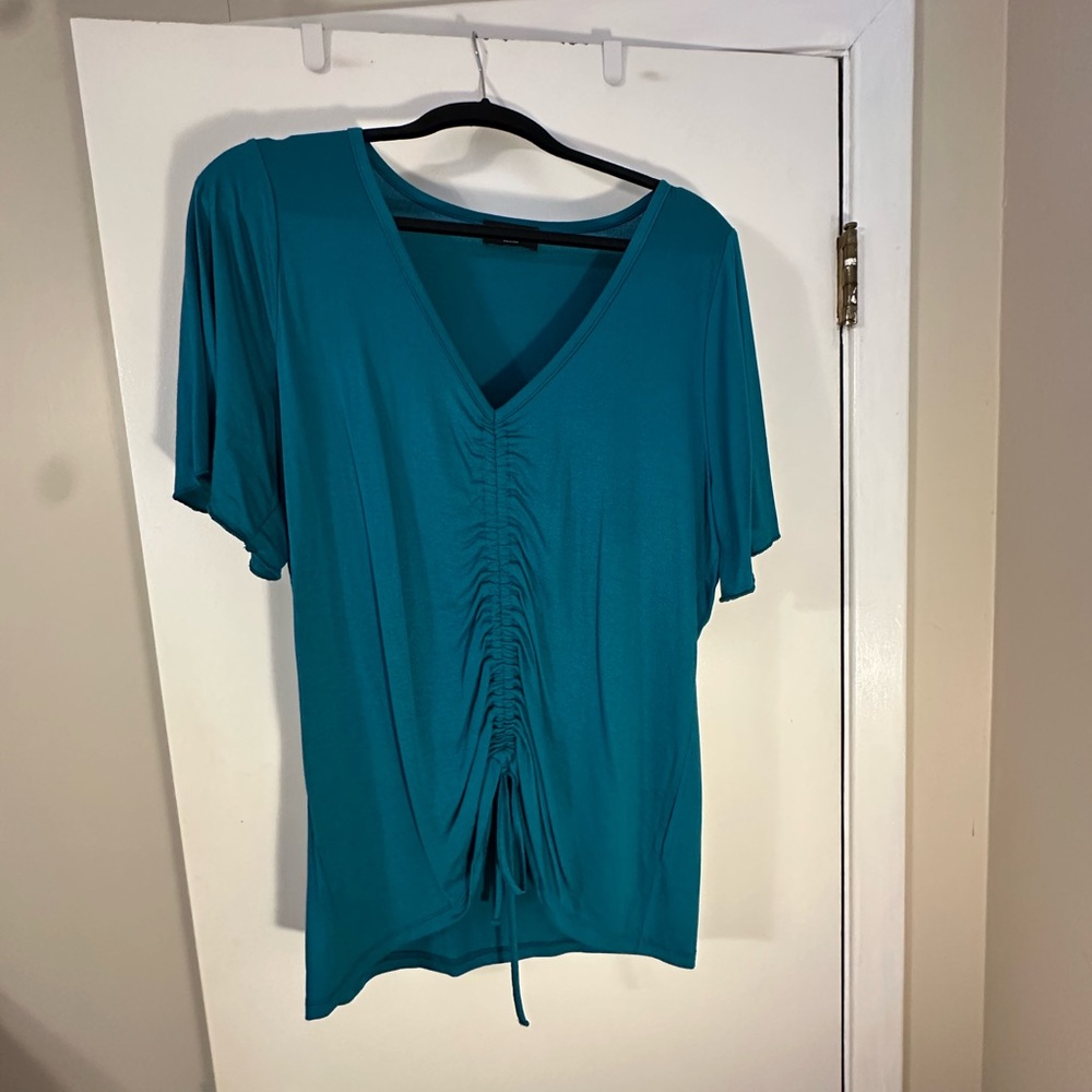 Lane Bryant Teal Ruched V-Neck Blouse